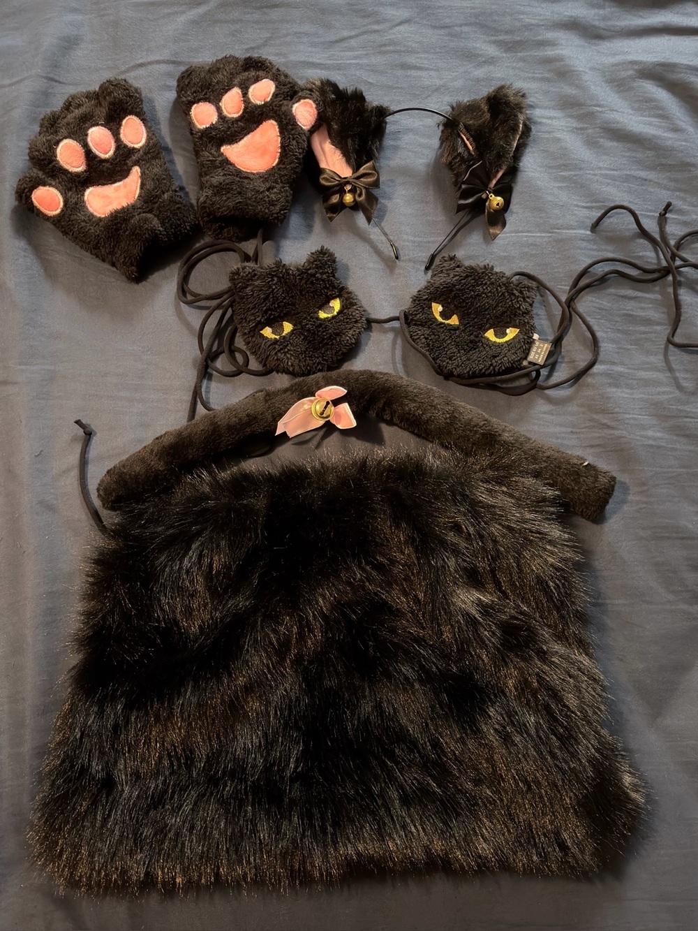 Sexy Black Fuzzy Cat Costume Set